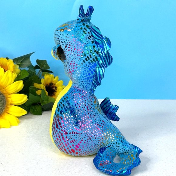 Beautifully Detailed Big Blue Sparkle Eyes Seahorse‎ 7" Plush Stuffed Animal Toy - Picture 4 of 5